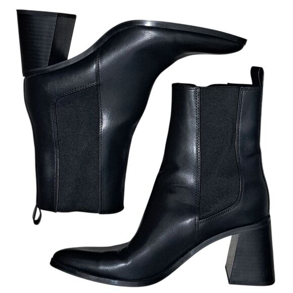 Zara Elegant Sexy Moto Boho Goth Geometrical Heel Ankle Boots Size 39 US 8 Black - Picture 1 of 15